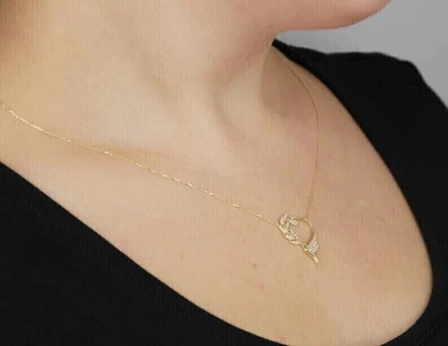 Simulated Diamond Round Cut Womens Stunning Pendant Chain 14K Yellow Gold Plated