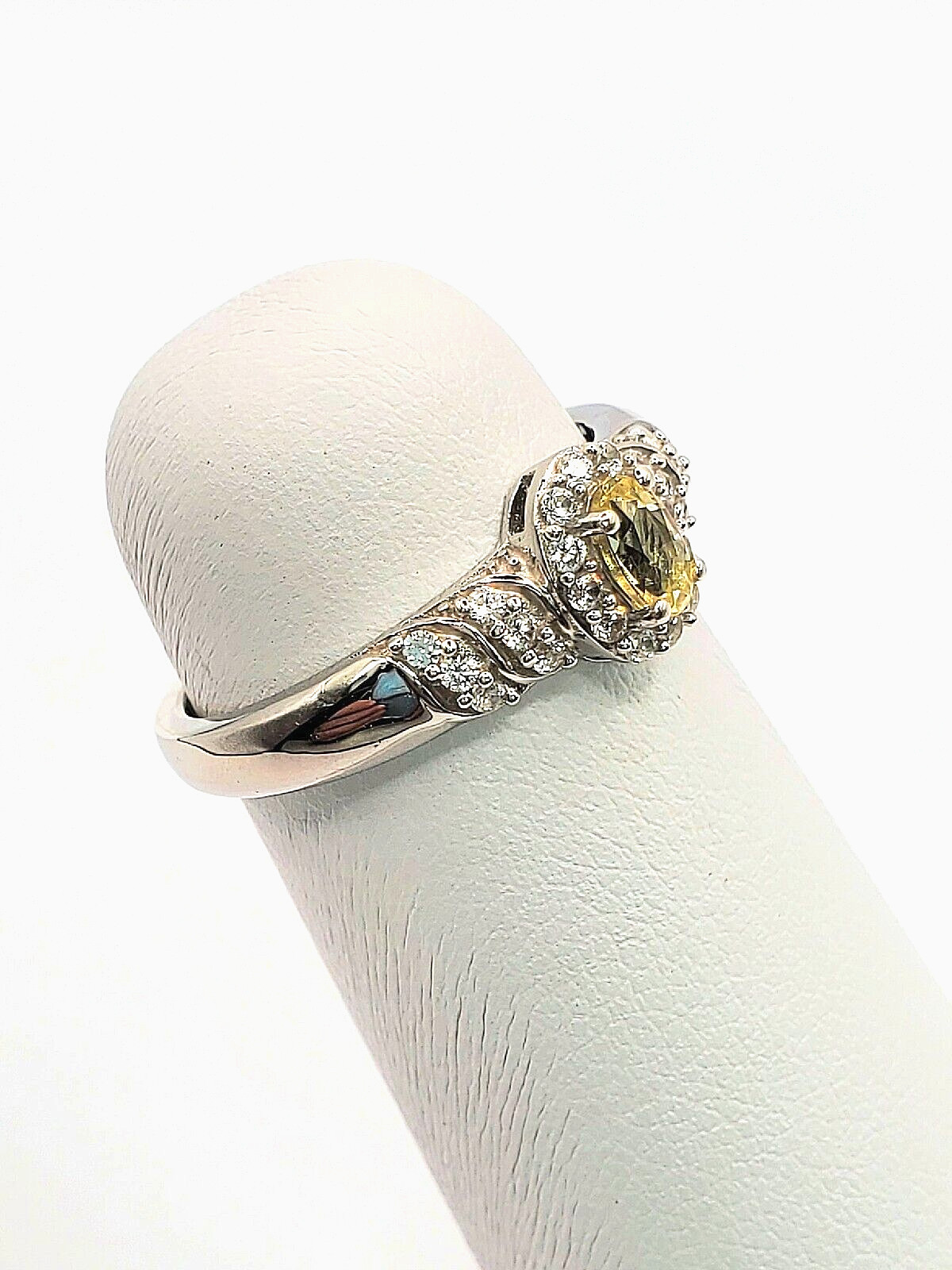 Genuine Heated Golden Apatite, Zircon Ring Rhodium Plated Sterling Silver Size 7
