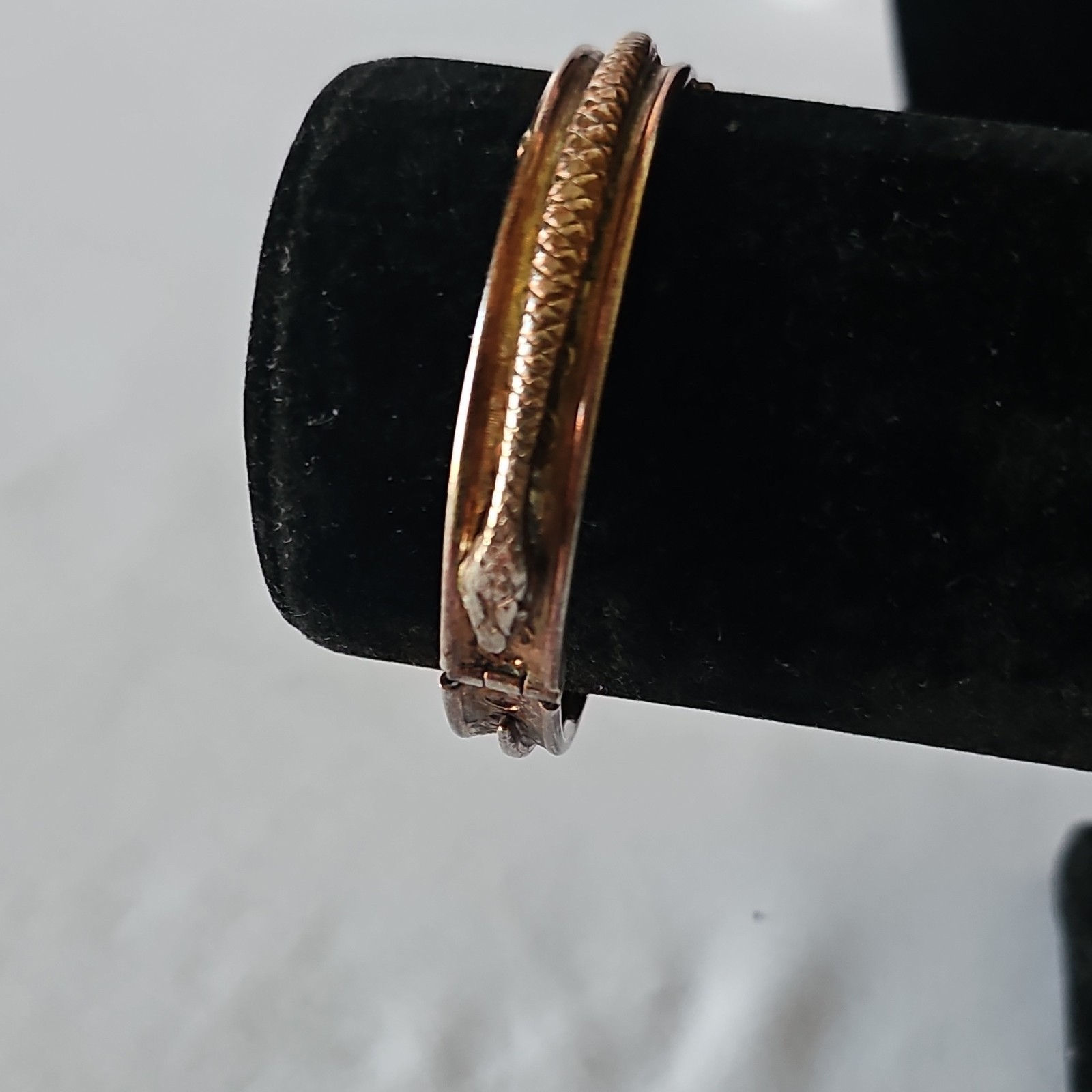 Frerich Signed Gold Tone Hinged Metal Bangle Bracelet w/ Safety Chain