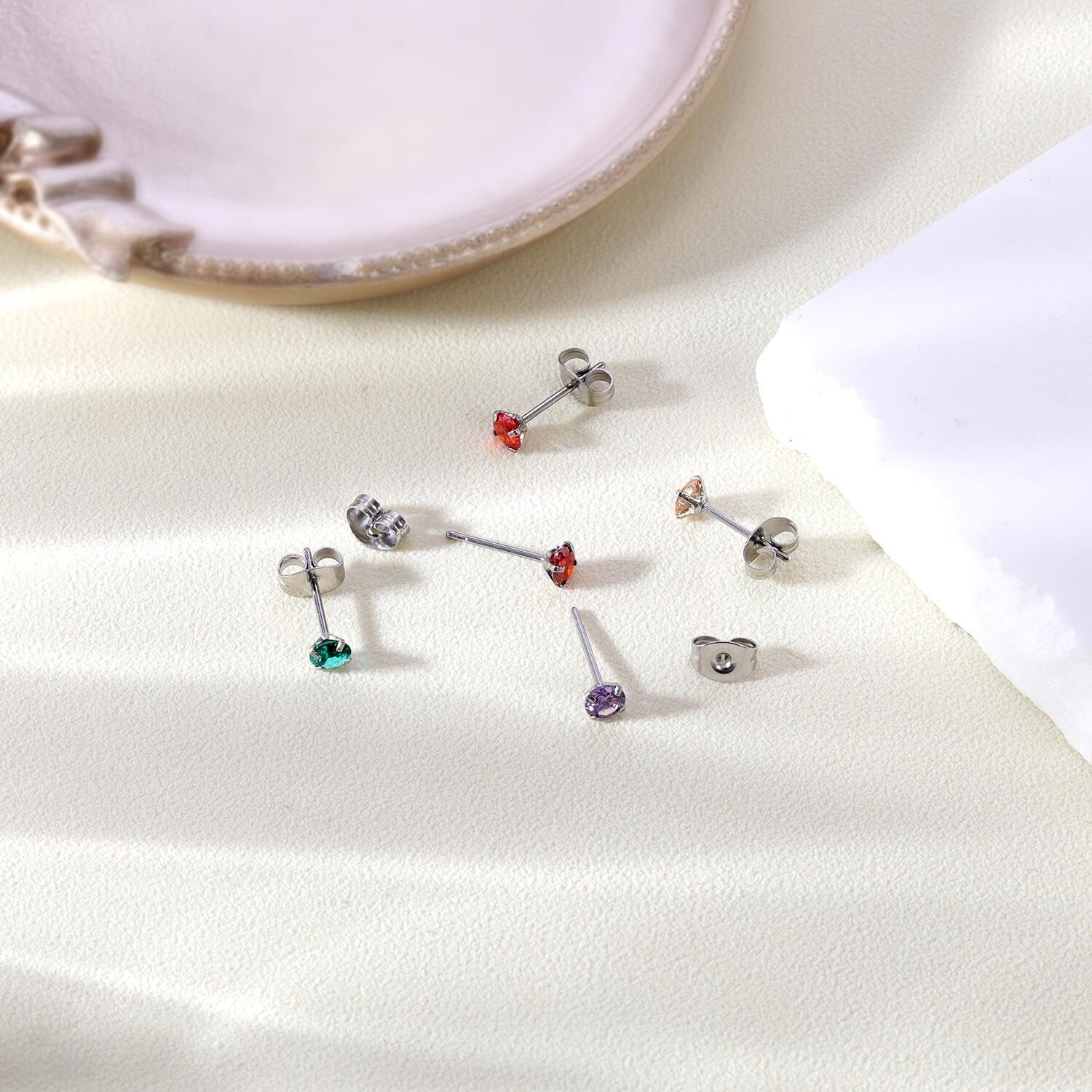 1 Pair 20G Stainless Steel Stud Earrings CZ Ear Studs Cartilage Piercing Jewelry