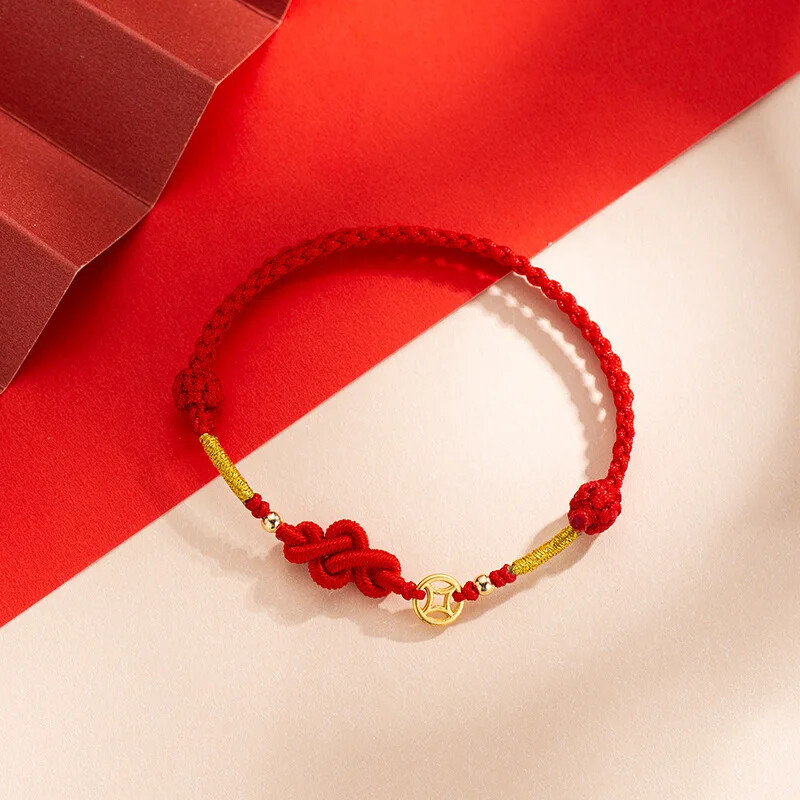 Hand Braided Luck Knot Bracelet Copper Bangle Red Rope Bracelet Accessory