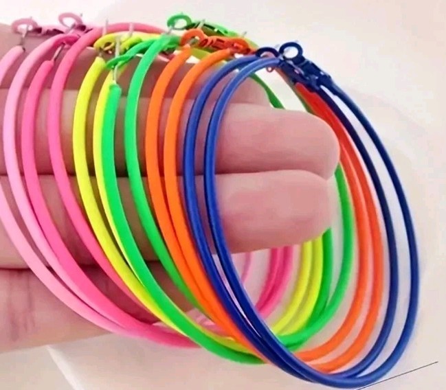 6 Pair Of NEON ColorHoop Earrings Leverback Lightweight Thin Wire Everyday Wear