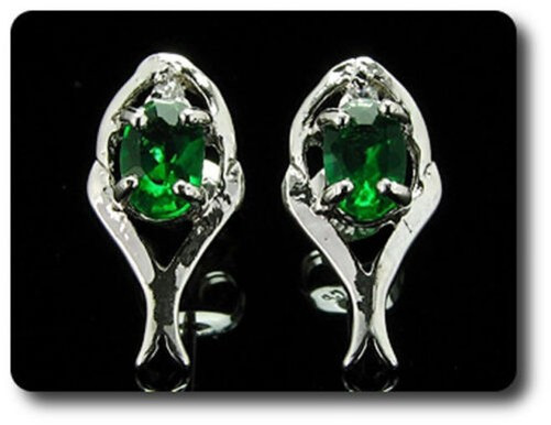 Earrings Emerald 0 3/32×0 9/32in Gold Plated White 18 K-Swiss