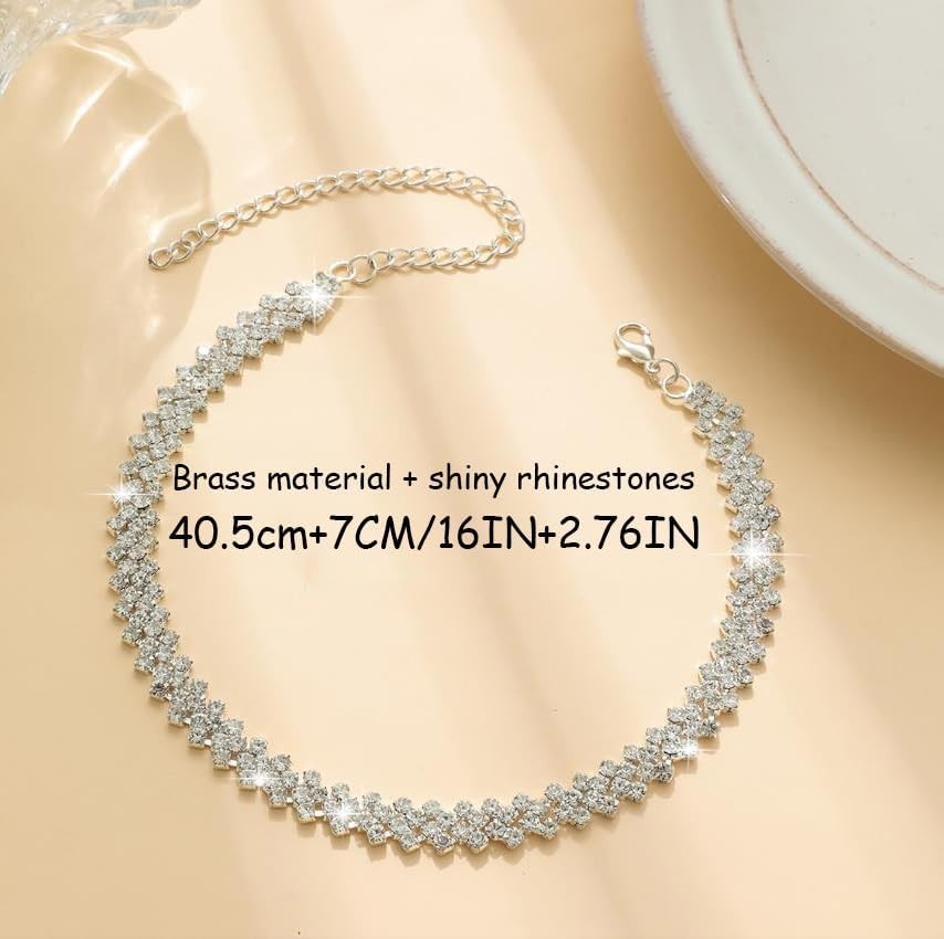 Rhinestone Choker Necklaces for Women Silver Diamond Choker and Earring Set f…
