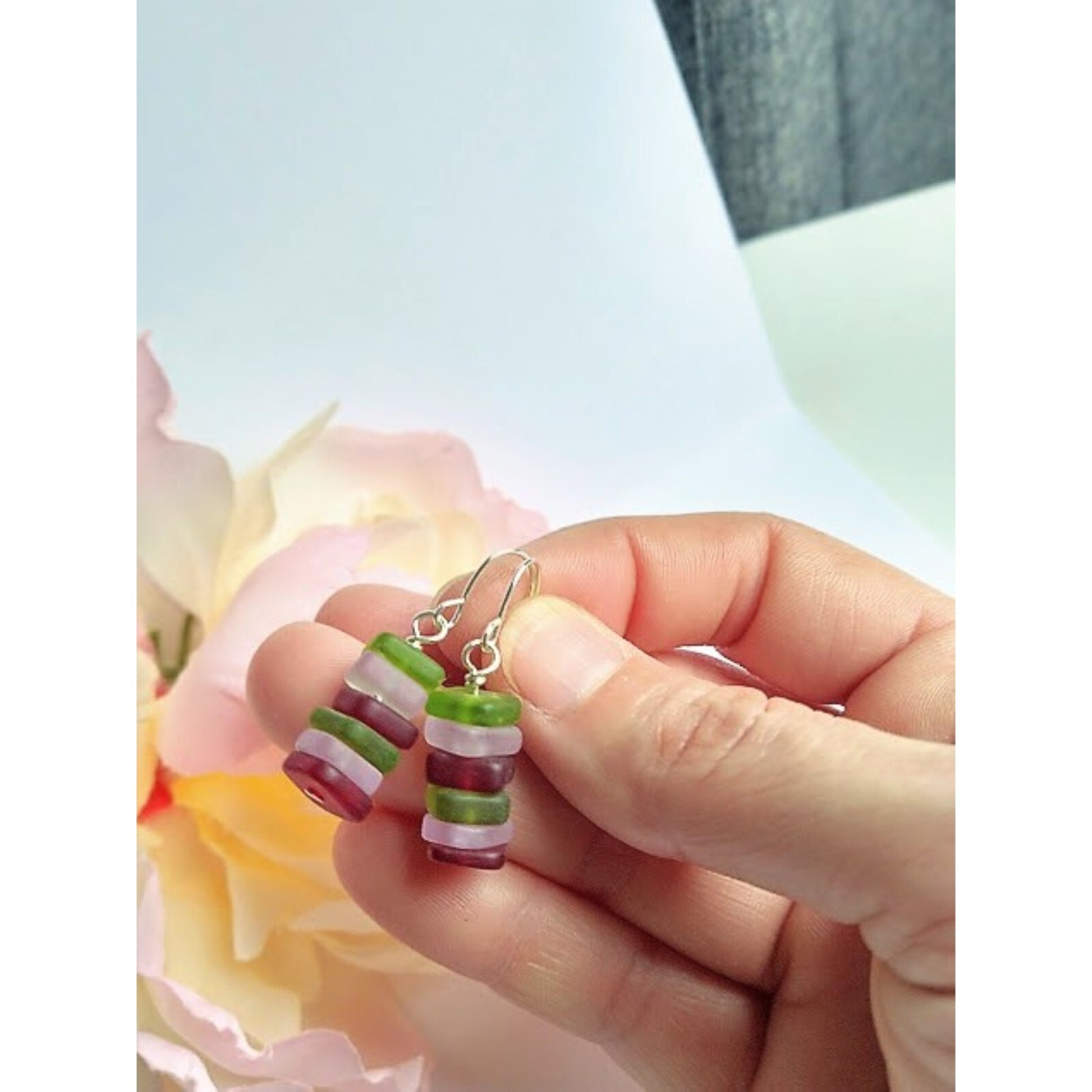 Sea Glass Beachy Inspired Jewelry Dangle Earrings Gift For Ocean Lover Dainty