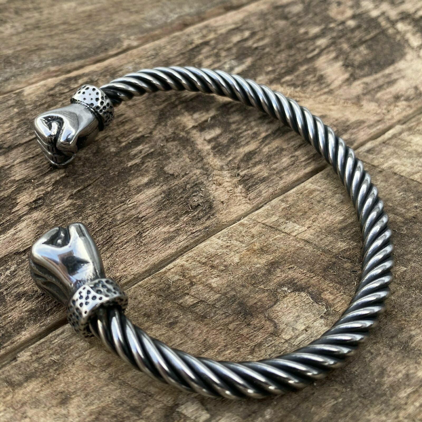 MOYON 8 Inch Mens Stainless Steel Viking Hand Fist Cuff Bangle Bracelet For Men