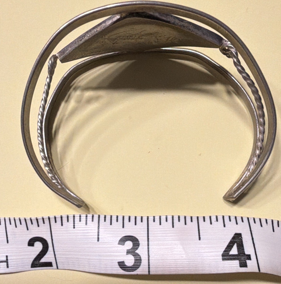 Silver-Tone Open Cuff Bracelet Green & White Inlay, Rope Chain, Stackable