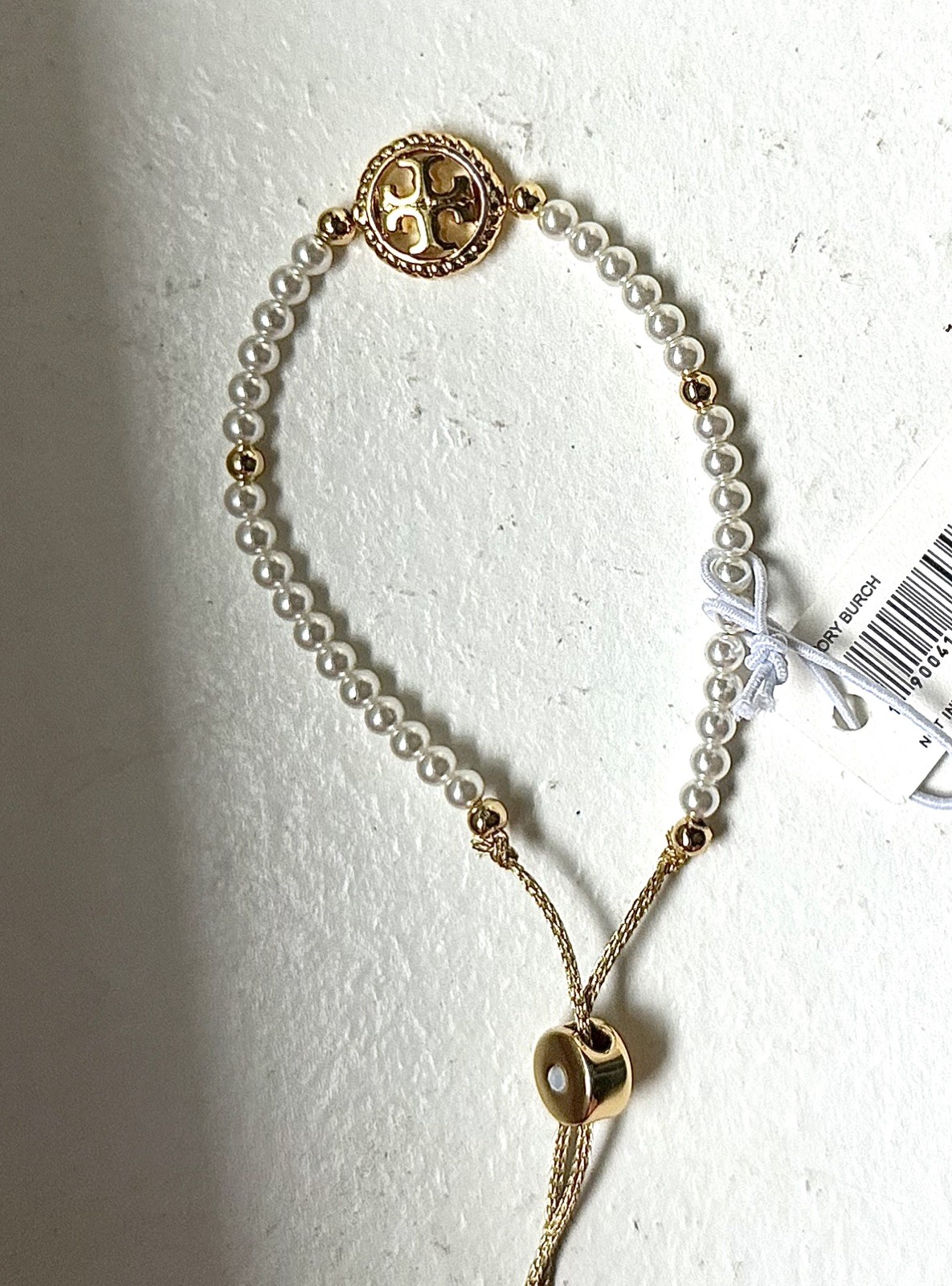 Tory Burch Rope Logo Slider Pearl Bracelet in Gold Sexy Fancy