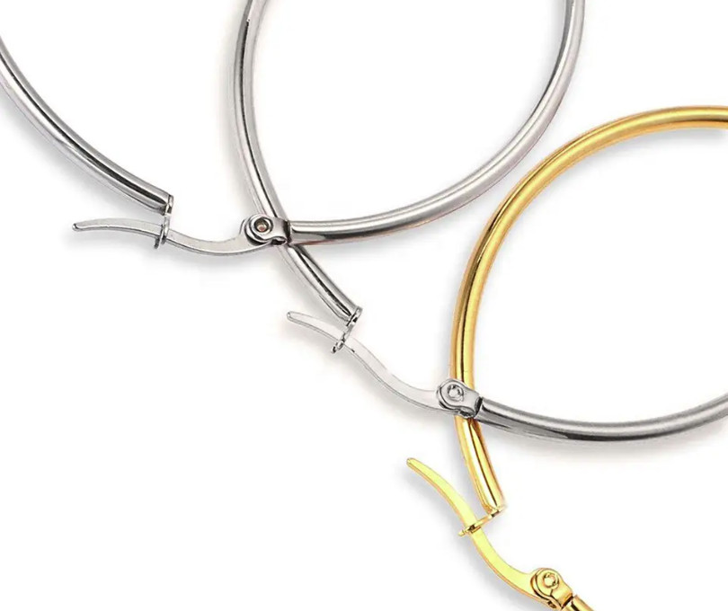 Stainless Steel Gold Rose Gold Black Silver Simple Round Hoop Earrings 10-70mm