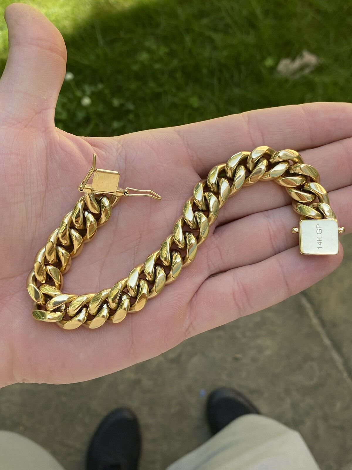Mens Miami Cuban Bracelet 14k Gold Vermeil Plated SS Mens Hip Hop Bracelet 16mm