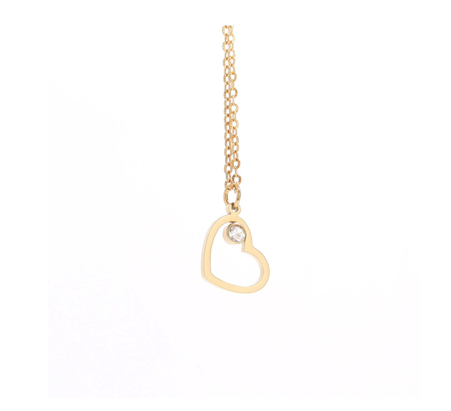 18K Gold PVD Stainless Steel Birthstone Heart Charm w/ Lobster Claw Clasp