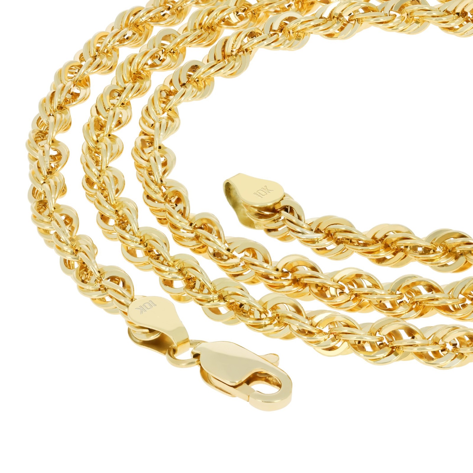 10K Yellow Gold 2.5mm Rope Chain Laser Diamond Cut Necklace Mens Womens 16″- 30″