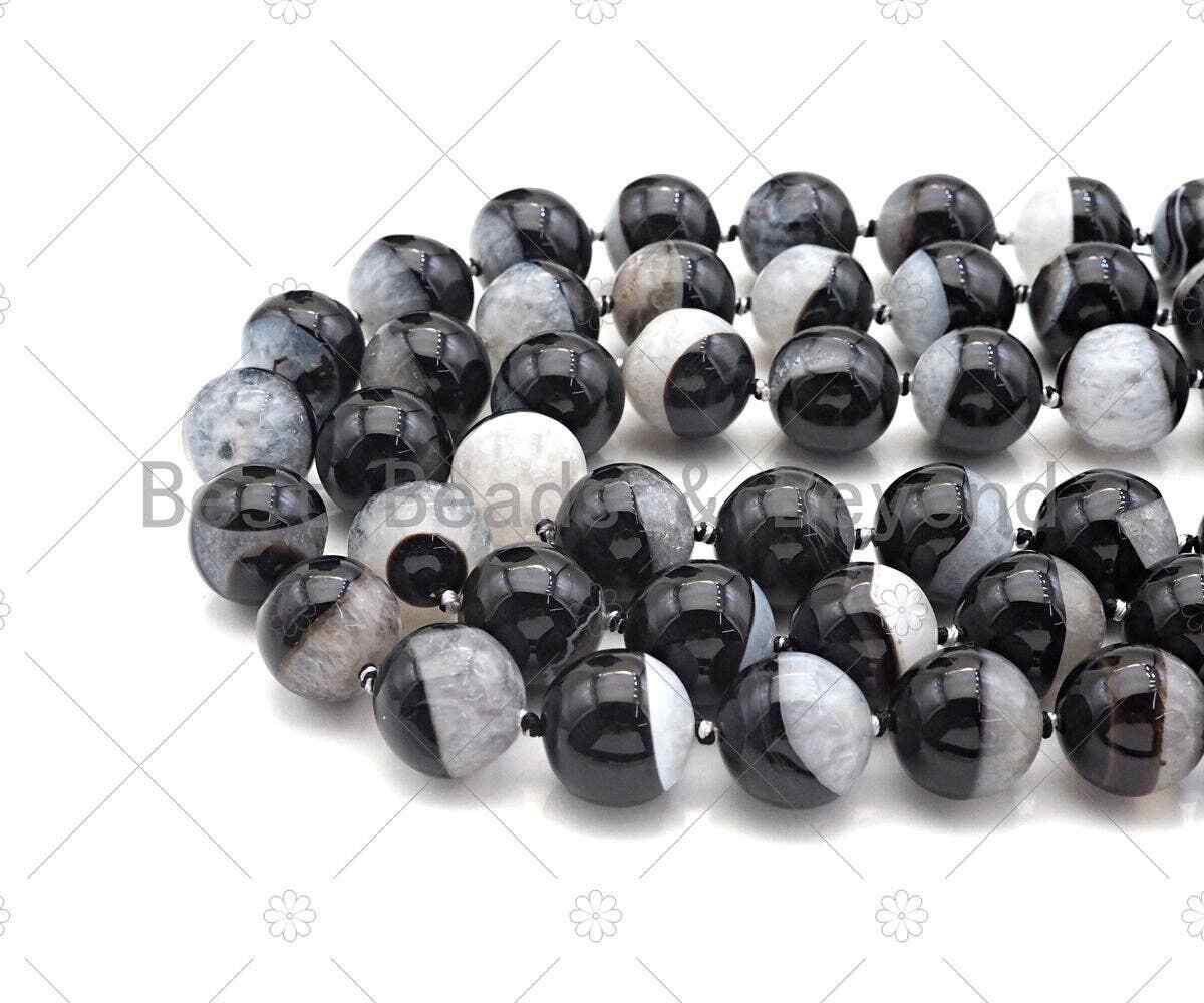 High Quality Natural Black White Druzy Agate Beads, 18mm Round Smooth Agate,