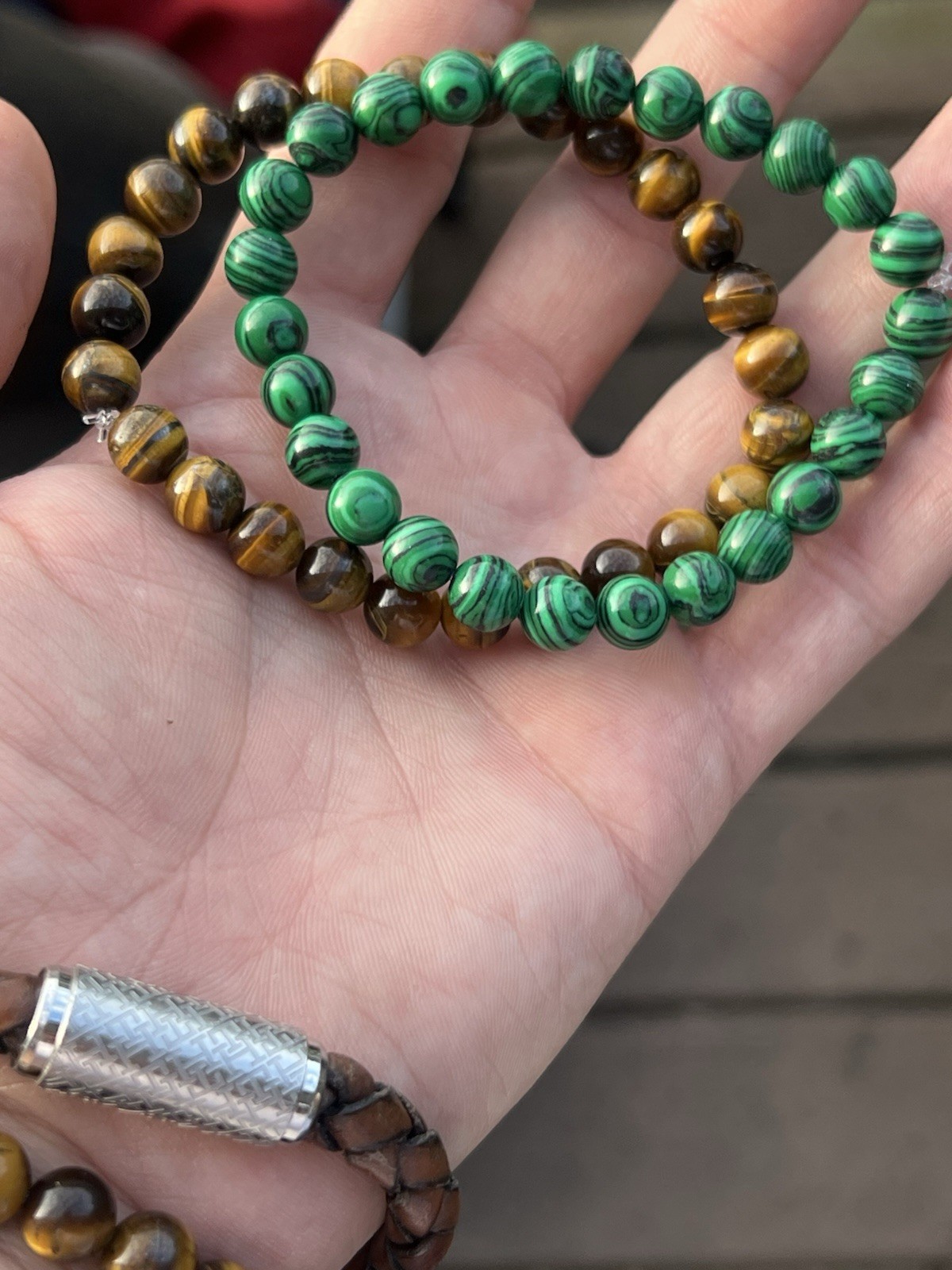 Natural 8mm Malachite Stone Beaded Bracelet Green Gemstone Stretchy – Free Ship