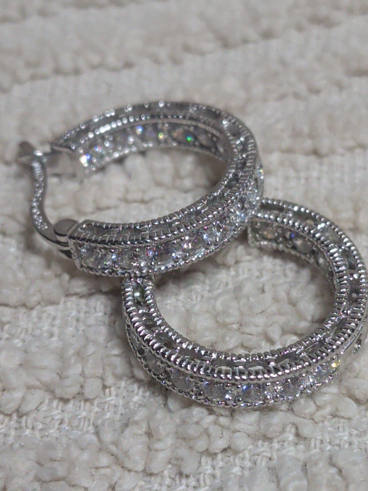 Sterling Silver & CZ Hoop Earrings Marked Espo .925 China .75″