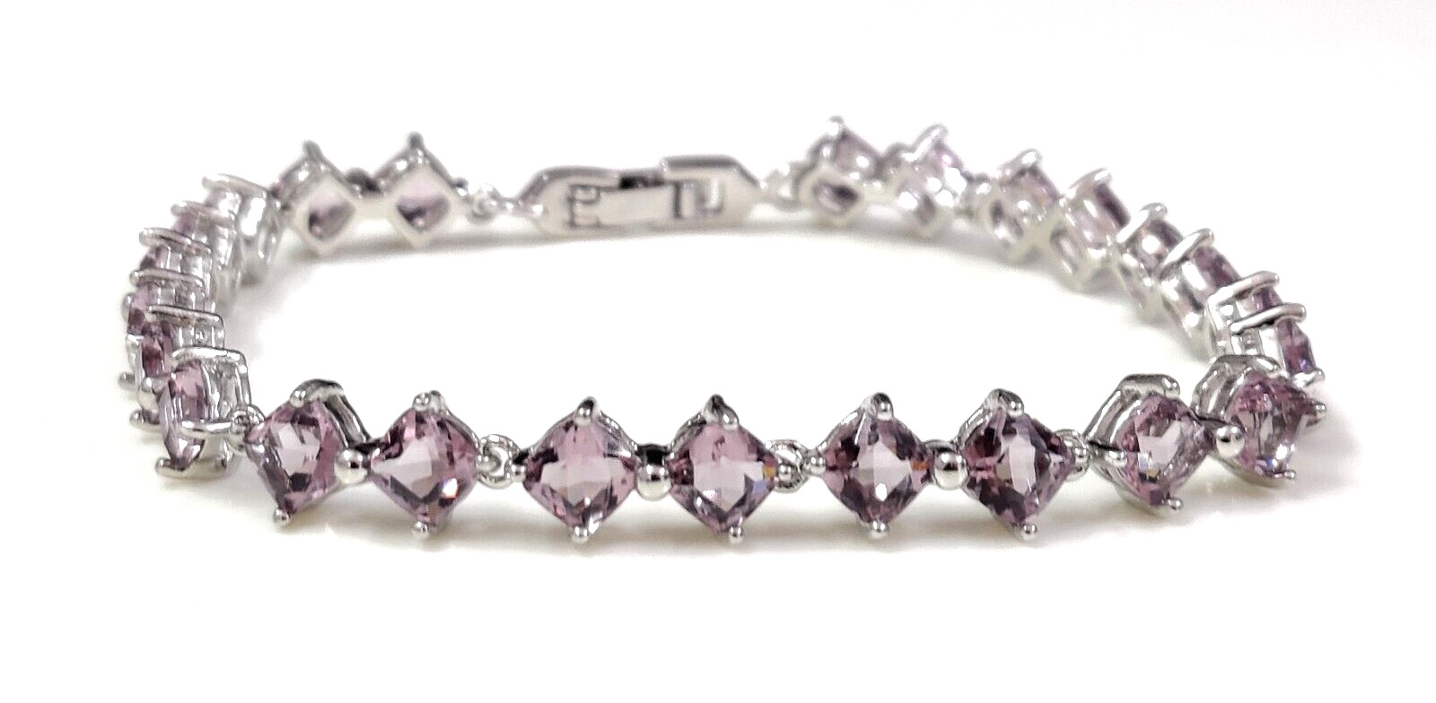 Rare Pink Amethyst Quartz Square Cut Showstopper Jewelry Tennis Bracelet 7″