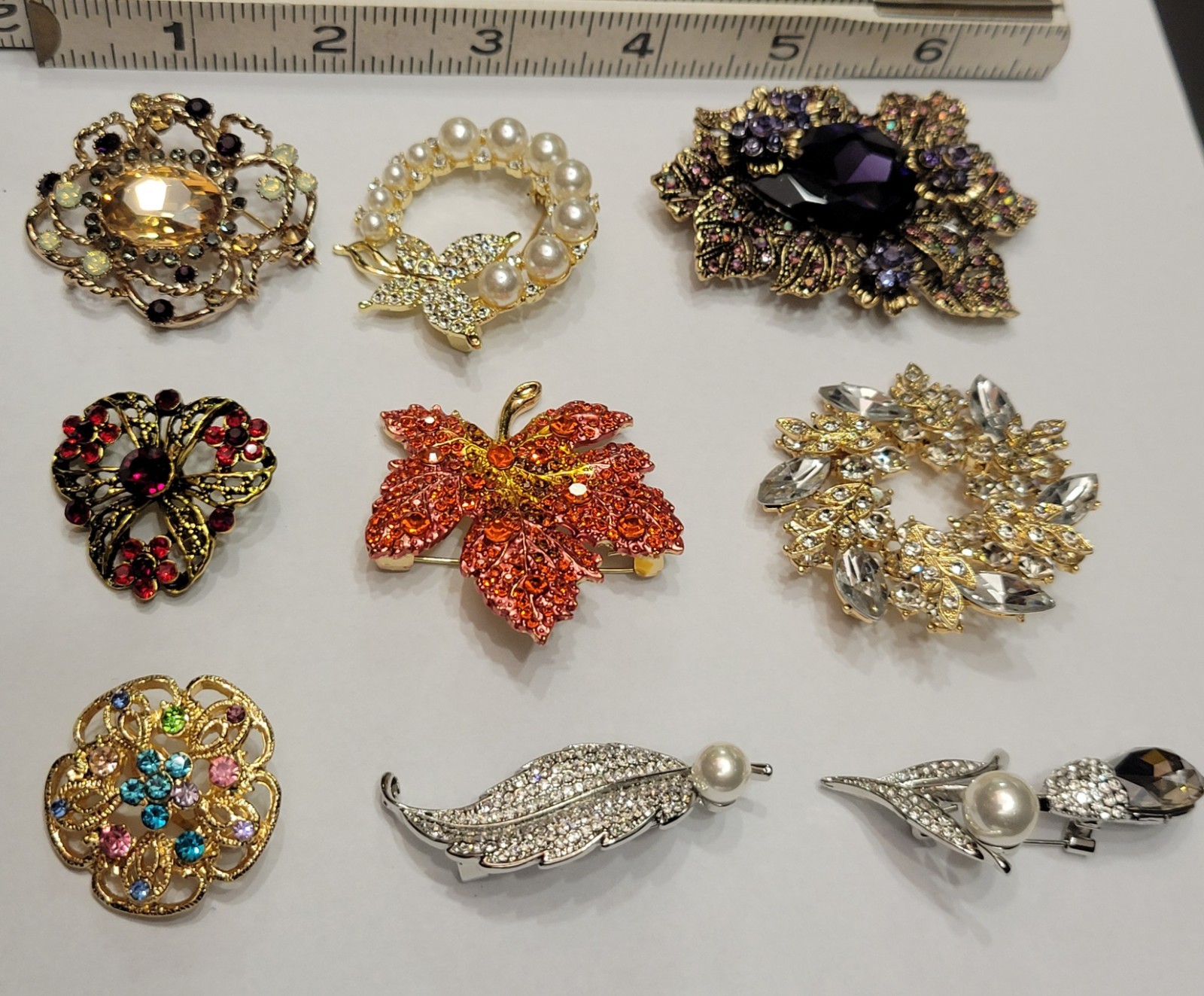 Gorgeous Rhinestone Flower Floral Leaf Stunning All Occasions Brooch Lot CA P56