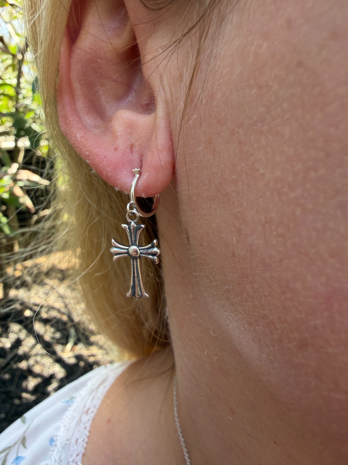 Hearts Chrome Star Earrings Huggie Hoops & Dangle Cross 925 Silver Oxidized
