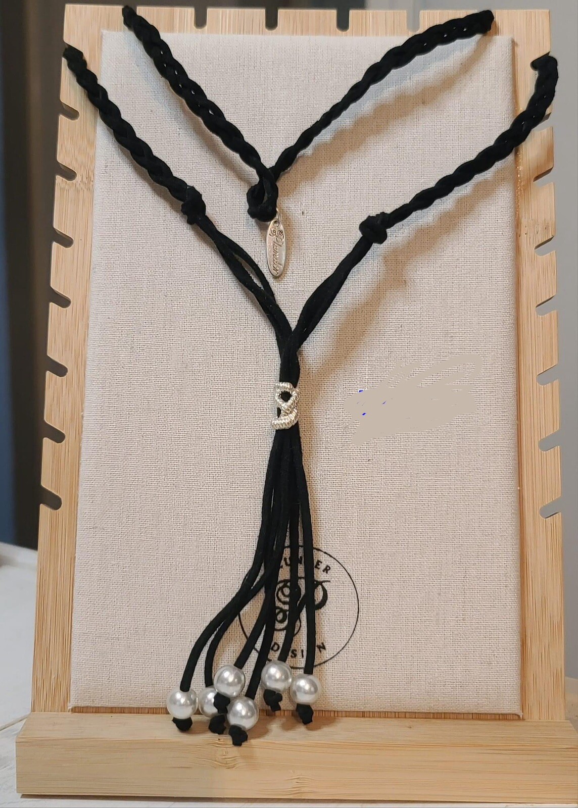 Plunder Design Fashion Trendy Jewelry Black Tie Boho Braided Cord Pearl Necklace