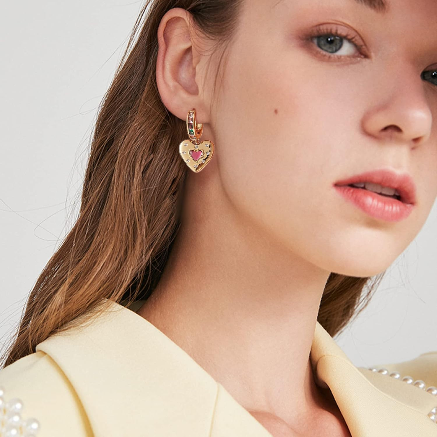 Dangle Hoop Earring for Women 18K Gold Plated Personalized Heart Star Charms Zir