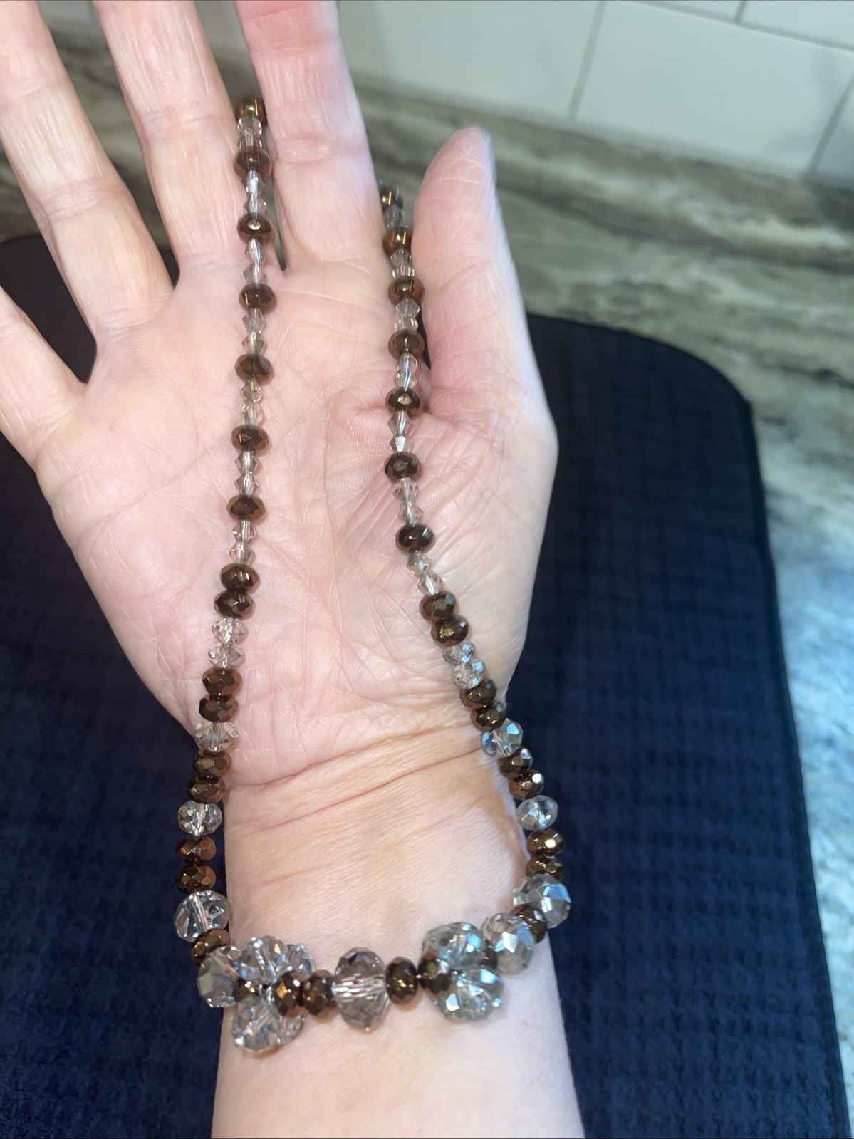 17in Necklace With Smoky And bronze Colored Crystals And Pewter Toggle Clasp NEW