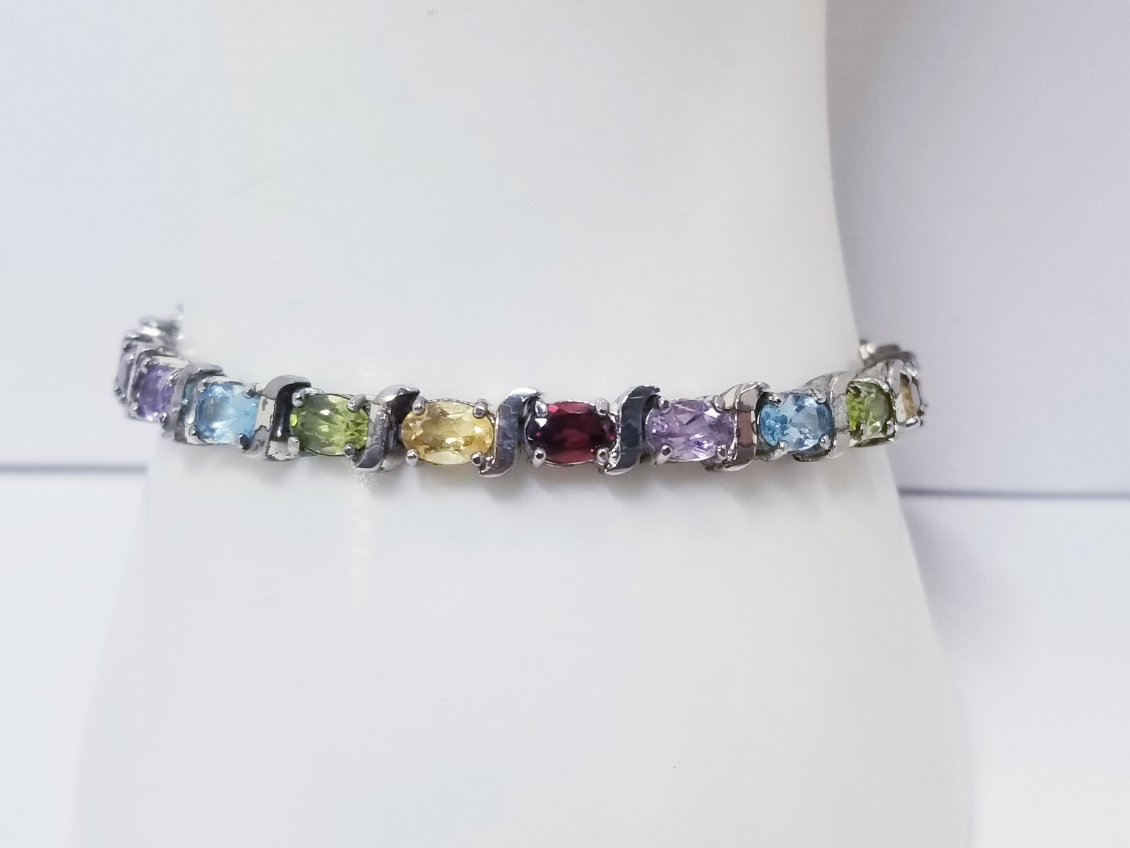 Multicolor Cubic Zirconia Sterling Silver Bracelet 15.7g T.W.