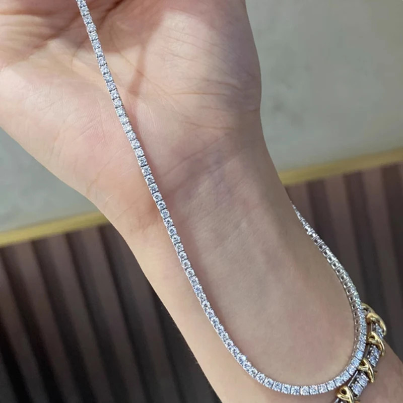 Sterling Silver Choker Necklace 925 Simulated Zirconia Short Chain Women Jewelry