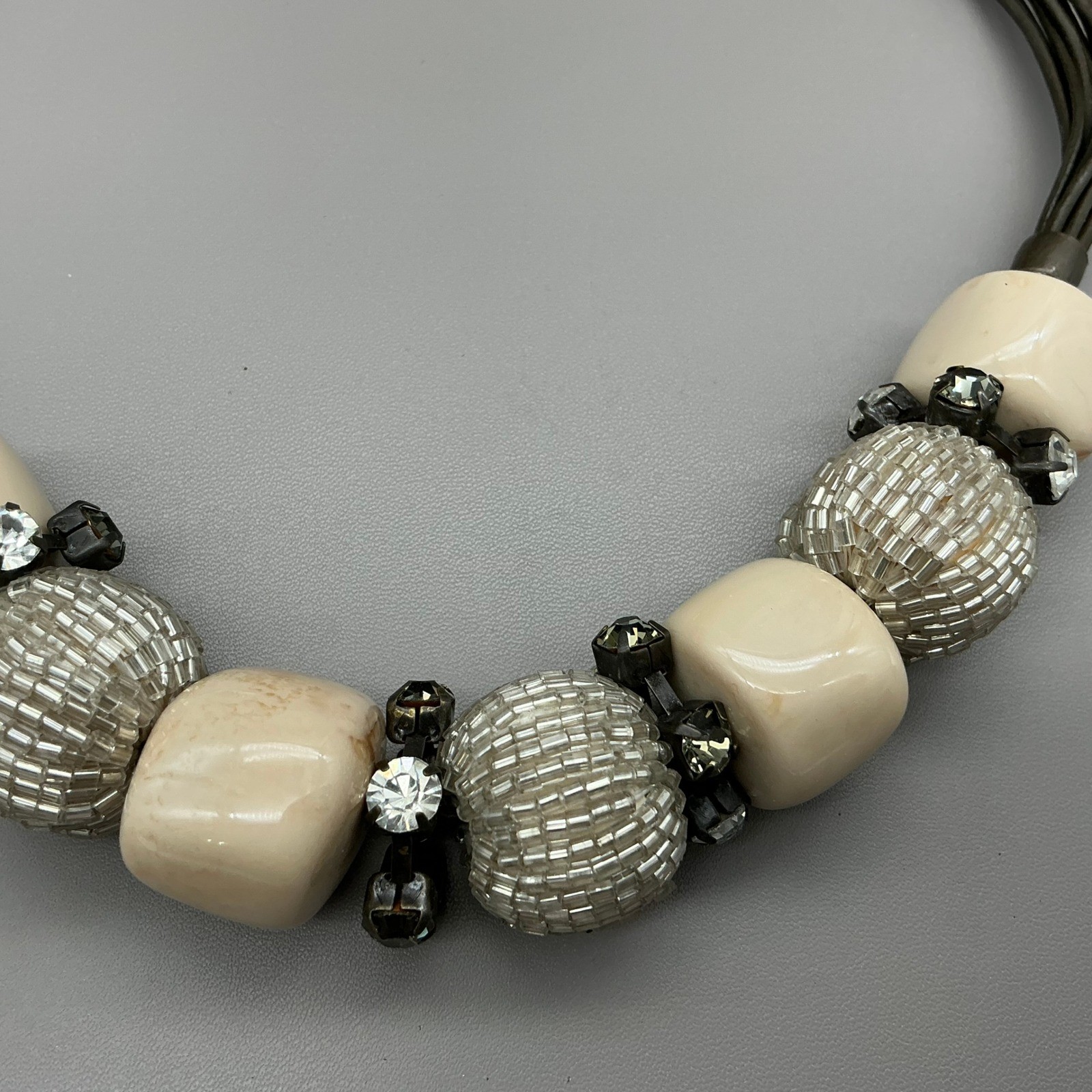 Chicos Necklace Womens Tan Multi Strand Beaded Statement Rhinestone 20 Inches