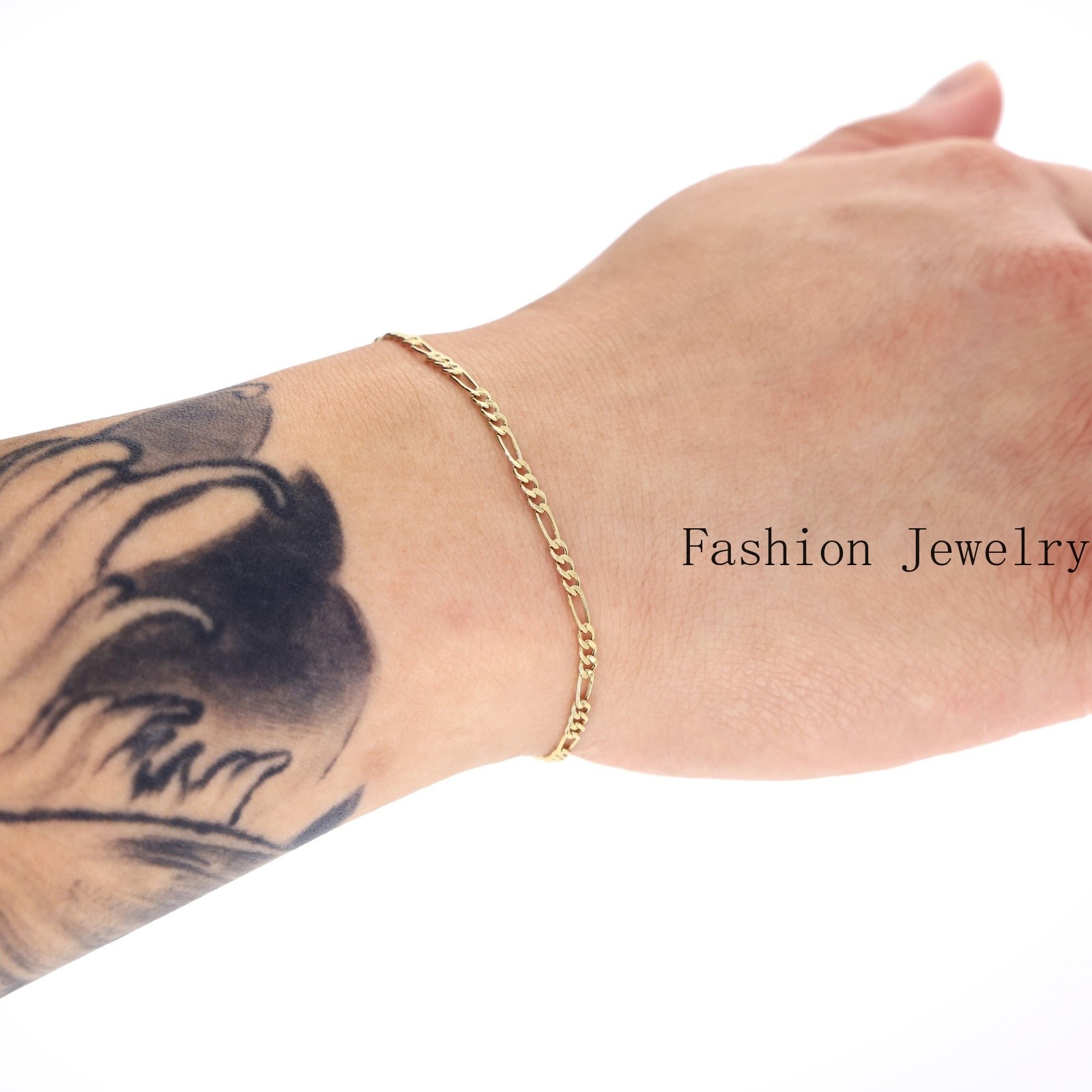 10K Yellow Gold 3.5mm-9mm Italian Figaro Chain Link Bracelet Mens Women 7″ 8″ 9″