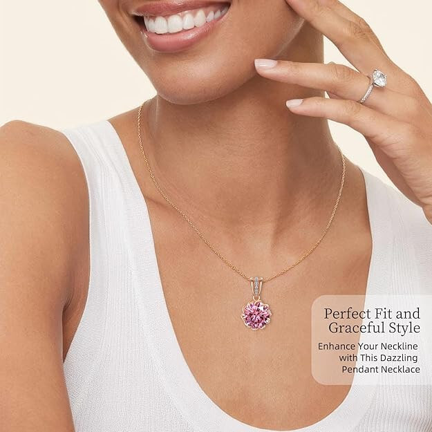 CeaKIev 6.0Carat (12.0mm) Round Cubic Zirconia Pendant Necklace 41 Accent Diamon