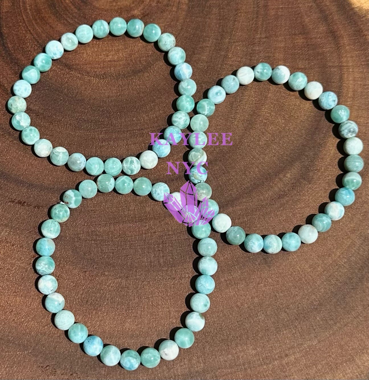 Wholesale Lot 3 Pcs Natural Larimar 6mm 7.5” Stretch Bracelet