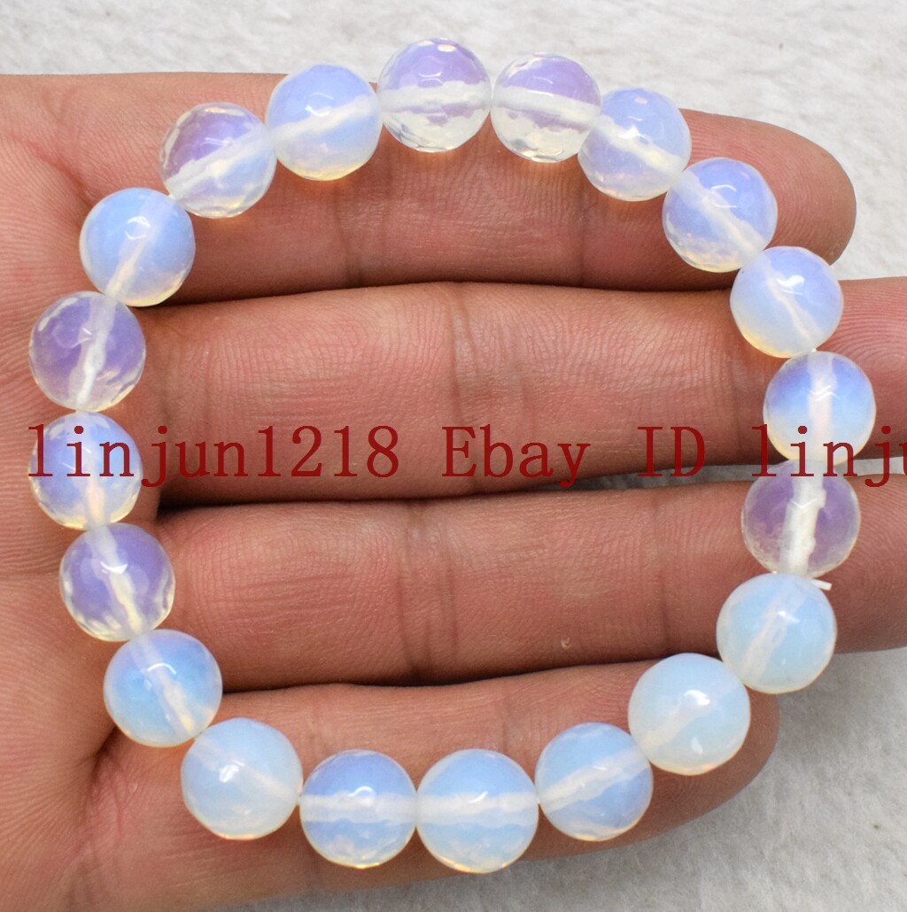 Natural 8mm 10mm 12mm White Faceted Moonstone Round Gemstone Bracelet 7.5”