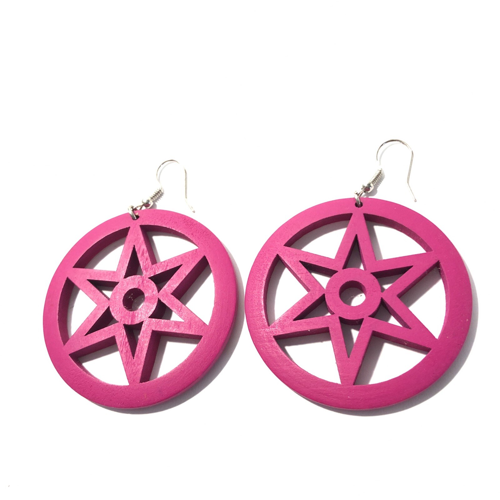 Women’s Purple Star Wood Round Drop Dangle Earrings-Large 2.5” Statement