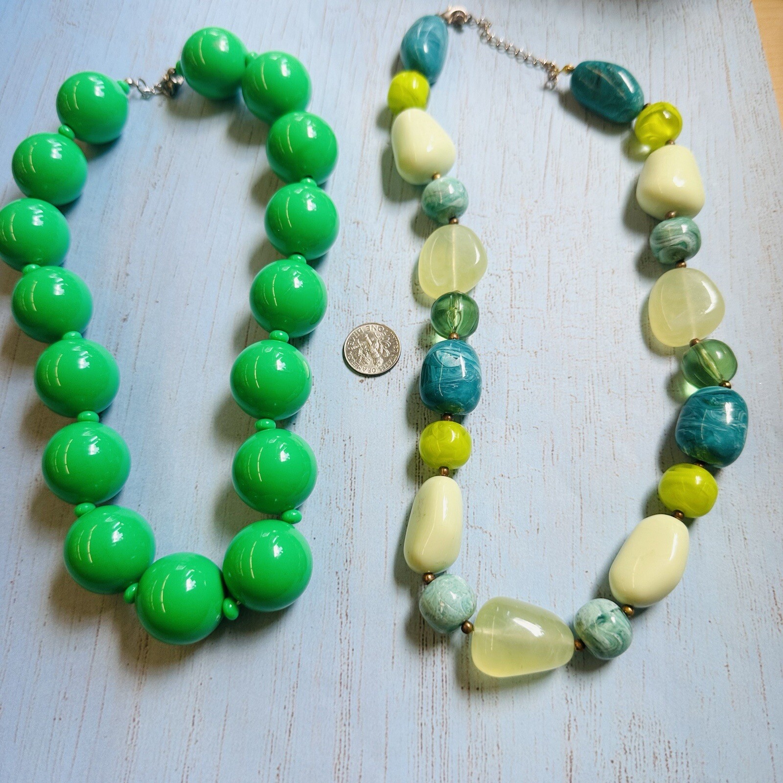 Green Beaded Necklace Lot Bundle Details In Description