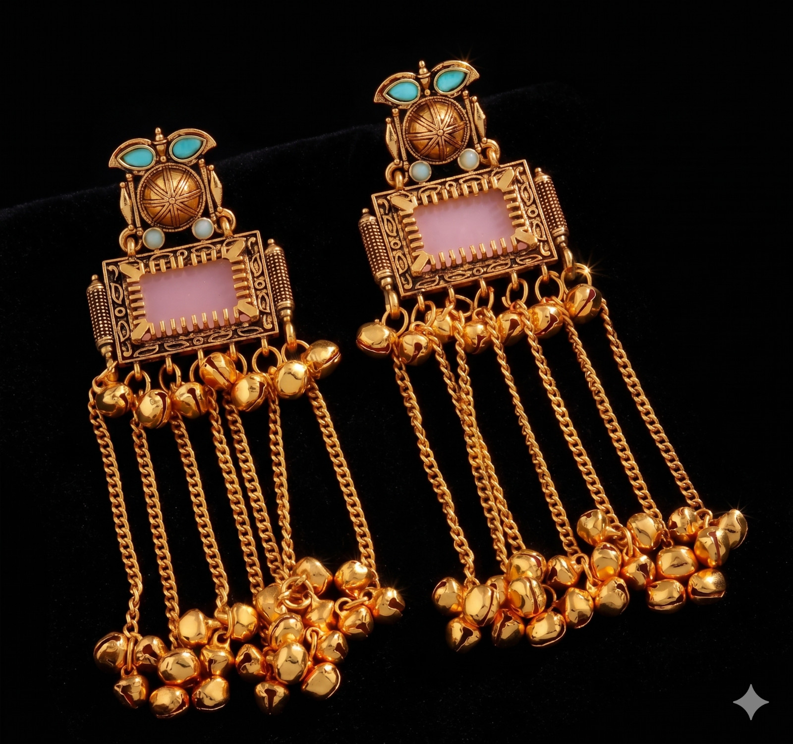 Traditional Indian Gold Plated Jhumka Pink Stone kashmiri Earrings Ghungroo Drop