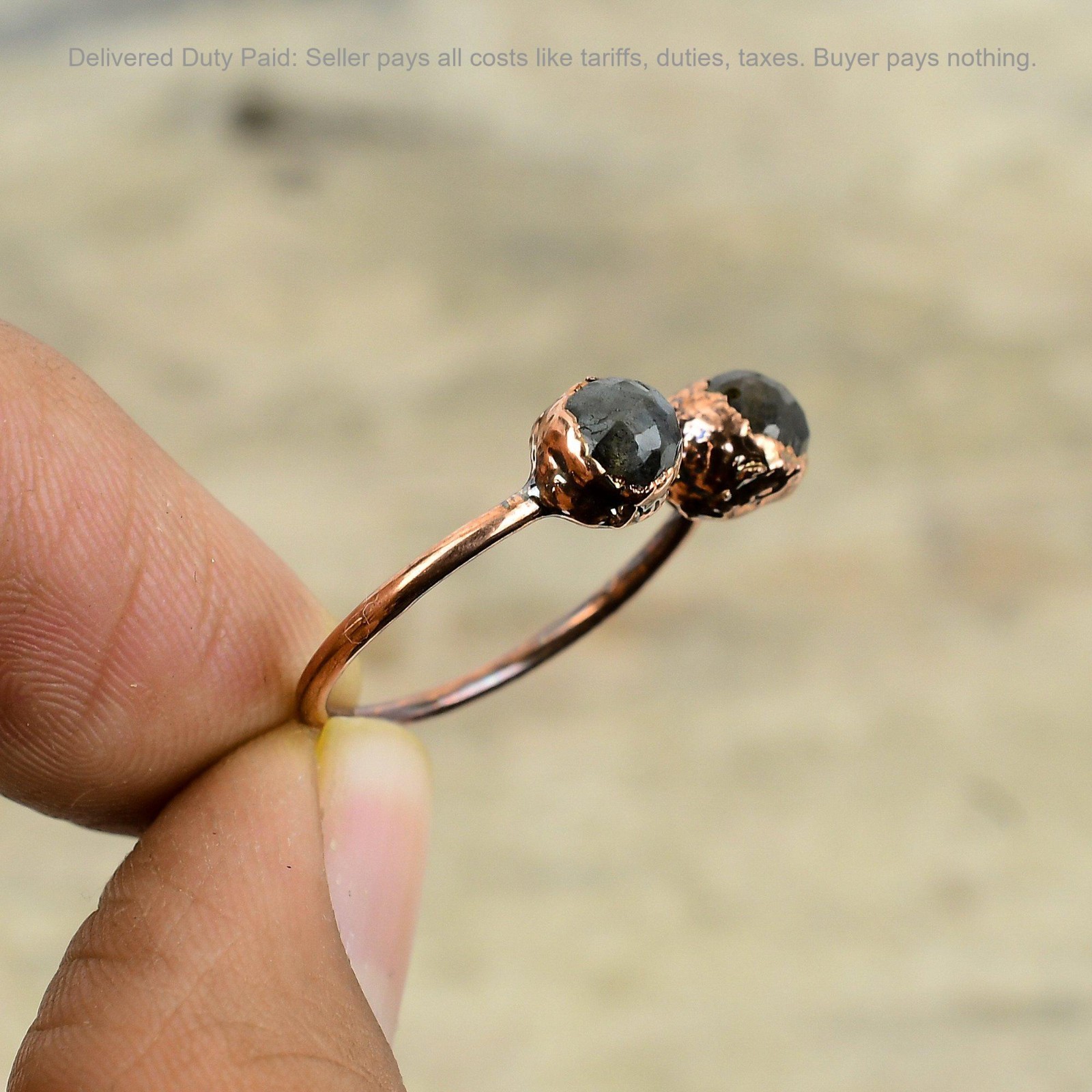 Christmas Sale Copper Natural Labradorite Electroformed Stackable Ring Jewelry
