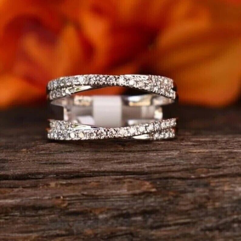 2Ct Round Cut Simulated Diamond Wedding Enhancer Ring 14K White Gold Plated