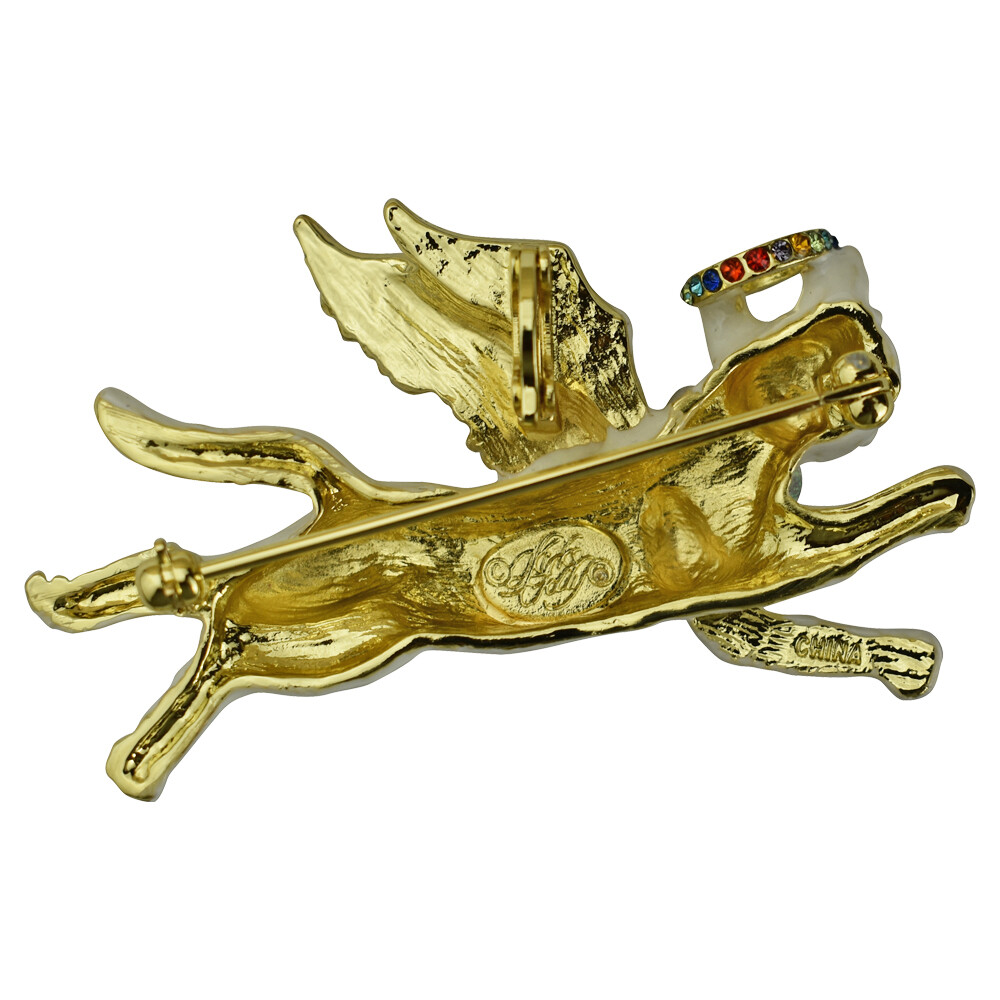 KIRKS FOLLY OVER THE RAINBOW BRIDGE ANGEL CAT PIN PENDANT GOLDTONE