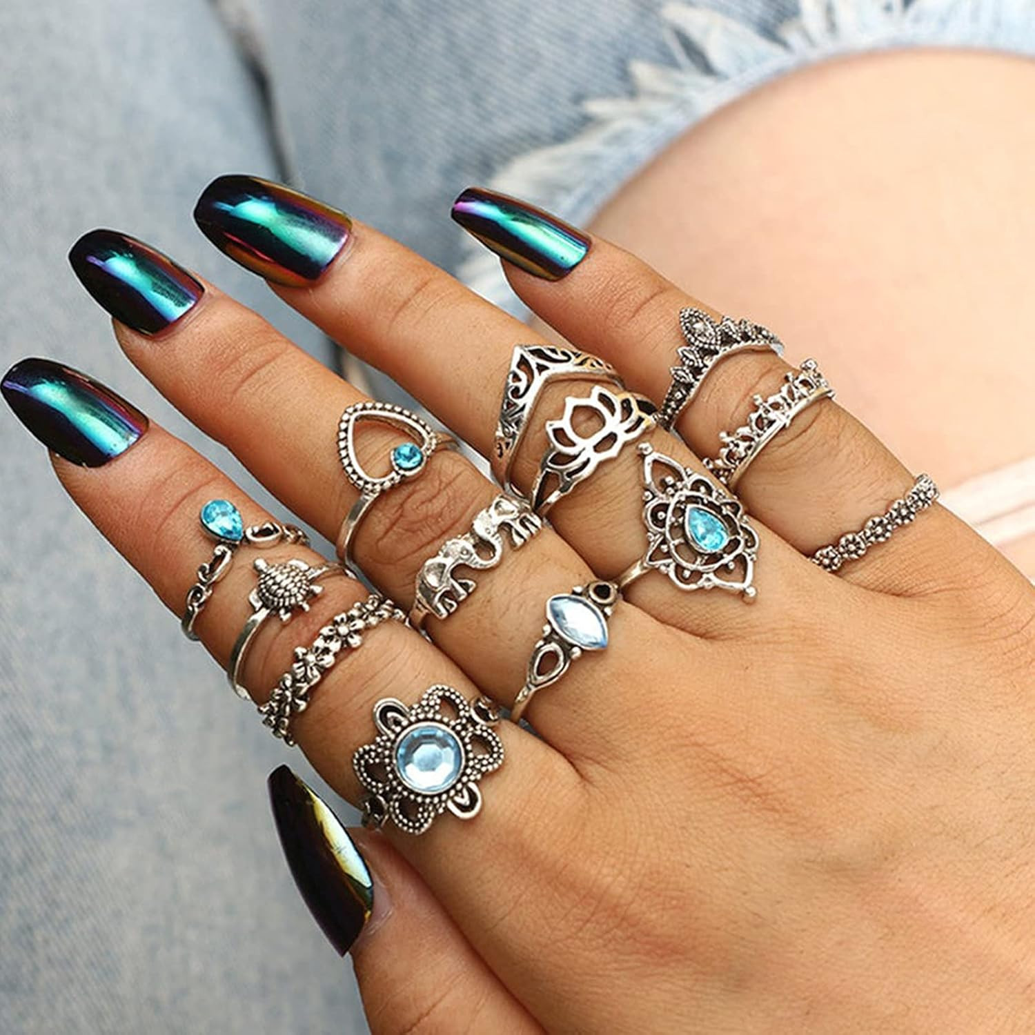 82 Pcs Vintage Silver Knuckle Rings Set for Women, Bohemian Stackable Joint F…