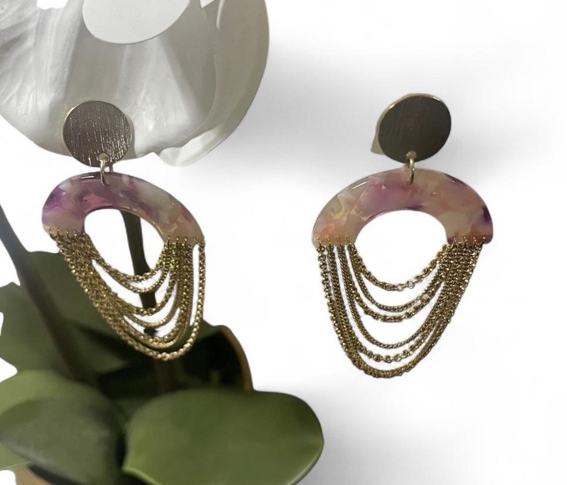 Serena Dangle Earrings Purple/ Gold Chain Feminine Everyday Wear Casual