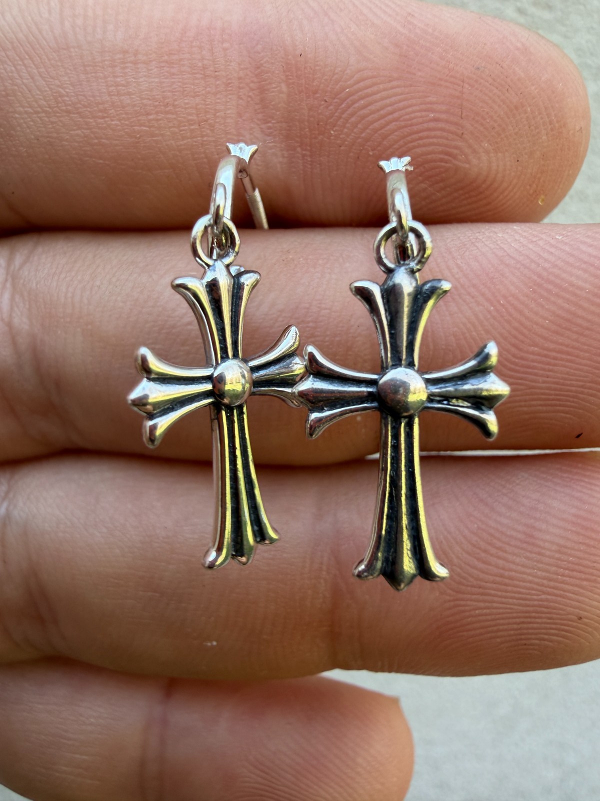 Hearts Chrome Star Earrings Huggie Hoops & Dangle Cross 925 Silver Oxidized