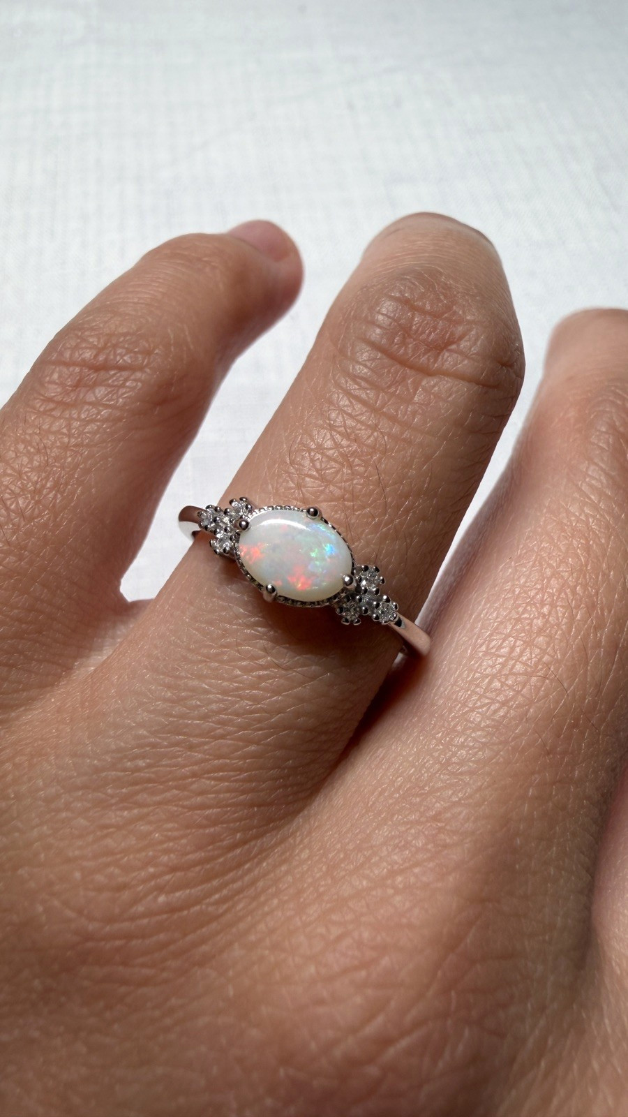 Solid Opal Ring Natural Rainbow Fire Silver Size Adjustable Everyday Lux #0165