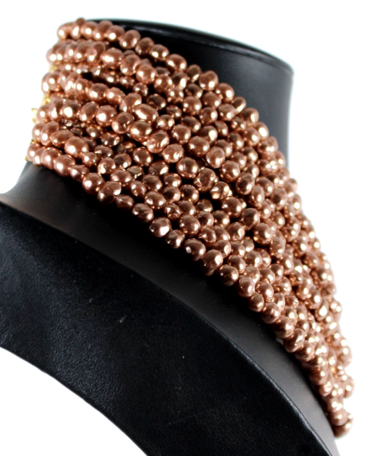 KARL LAGERFELD Vintage Rose Gold Faux Pearl Multi Strand Choker Necklace 15.25″