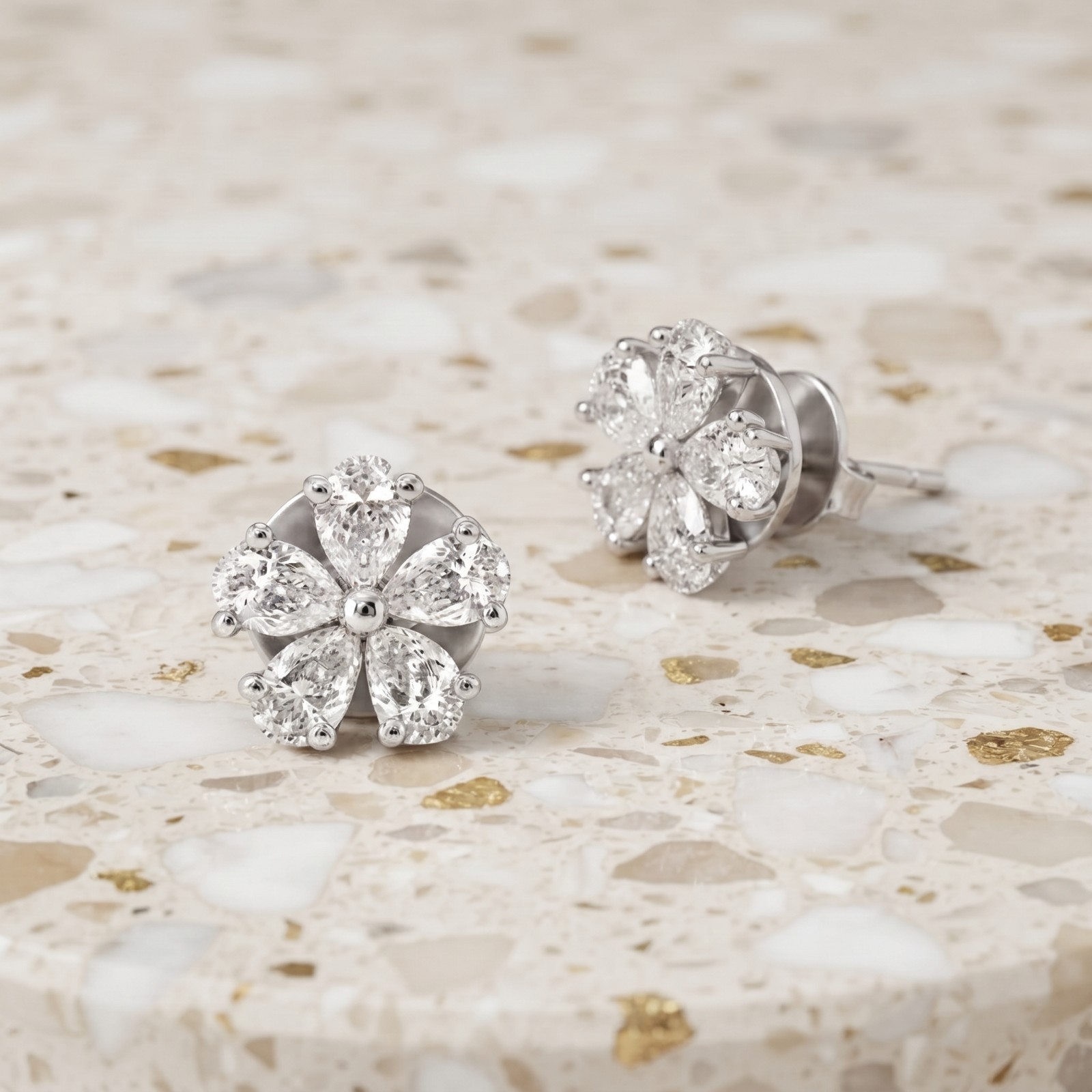 2.00 Ct Pear Cut Natural Diamond 18K Solid White Gold Birthday Gift Stud