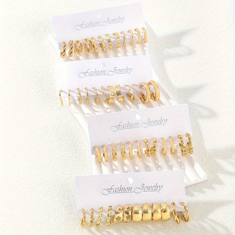 Women’s Golden Hoop Shaped Earring Set Fashion Pendant Ear Studs Zinc Alloy