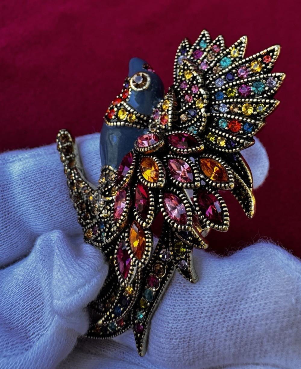 Heidi Daus “Fantastic Feathers” Bird with Crystal and Enamel Brooch Pin