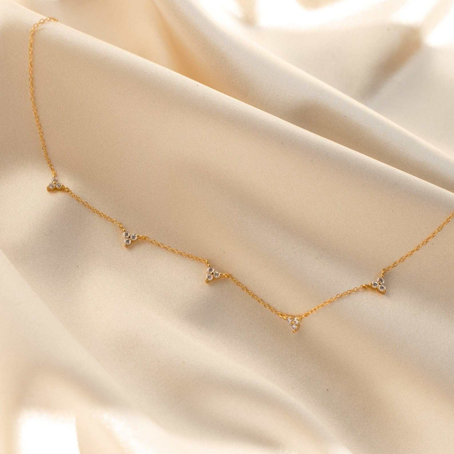 Dainty CZ Station Necklace – Gold & Silver Layering Choker for Women
