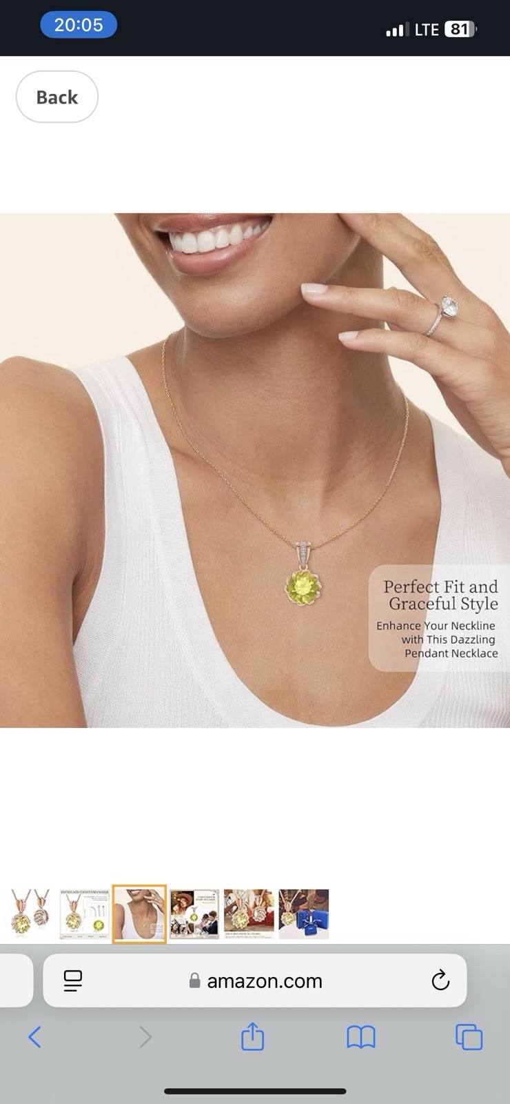 CeaKIev 6.0Carat (12.0mm) Round Cubic Zirconia Pendant Necklace