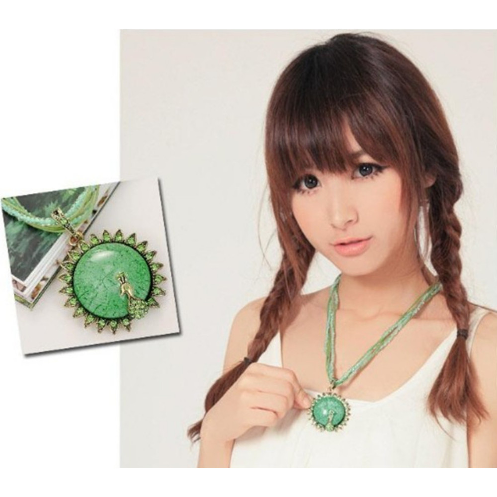 Women Retro Bohemian Style Turquoise Rhinestone Pendant Collar Necklace Jewelry