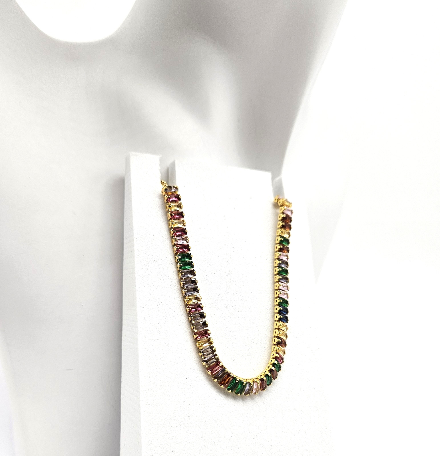 Gold Tone Crystal Bracelet – Multi-Color Tennis Bracelet – Fashion Jewely